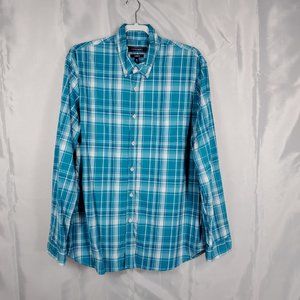 Crown & Ivy Classic Fit Long Sleeve Button Up Plaid Shirt Green White Men Sz XL